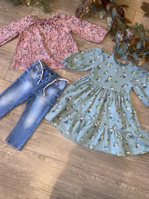 NEXT bambina autunno inverno floreale abito jeans top età 12-18 mth