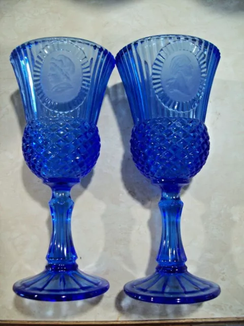 Set of 2 Avon Fostoria 8" Cobalt Blue Goblet George & Martha Washington 1976