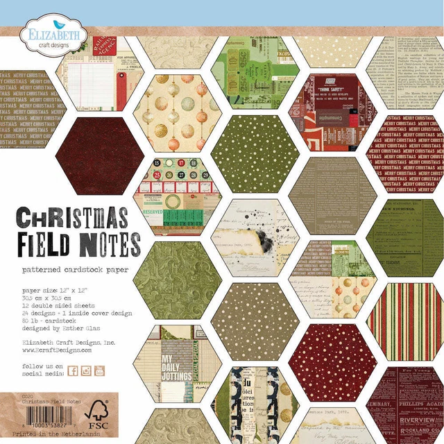 Cartón estampado de Elizabeth Craft Designs 12x12 - notas de campo de Navidad, C020