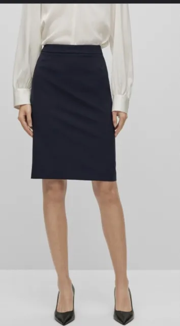 BOSS NWT HUGO Boss Wool Pencil Skirt Virgin Wool Navy Blue US sz 2 uK 6 ...