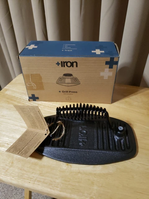 NIB Plus Iron Heavy-Duty Cast Iron Rectangle Grill Press for Bacon or Burgers
