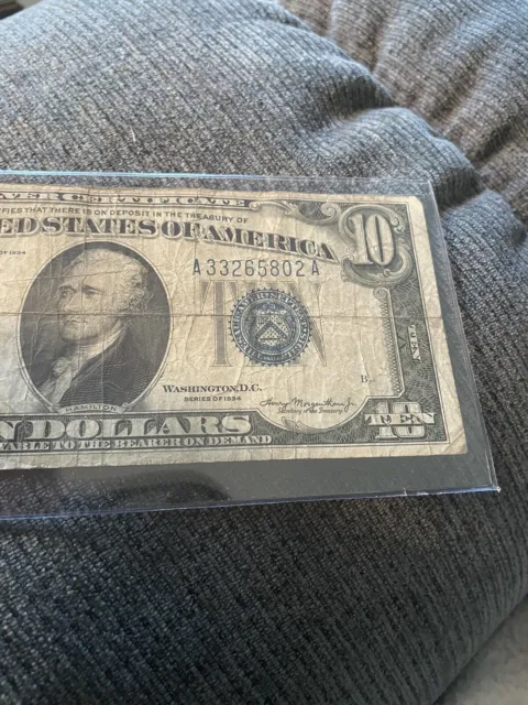 1934 Ten Dollar Blue Seal Note Silver Certificate Old US Bill $10 Money Currency 3