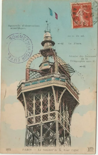 CPA, Paris - Le Sommet de la Tour Eiffel, Antenne - Cachet sommet - Colorisée