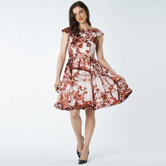 TED BAKER CHERRY blossom floral print fit flare full skirt dress
