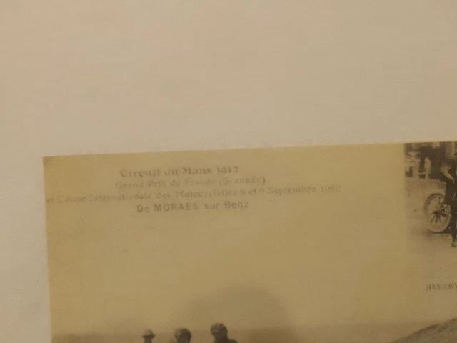 carte postale ancienne automobile circuit du mans 1912 de moraes sur benz