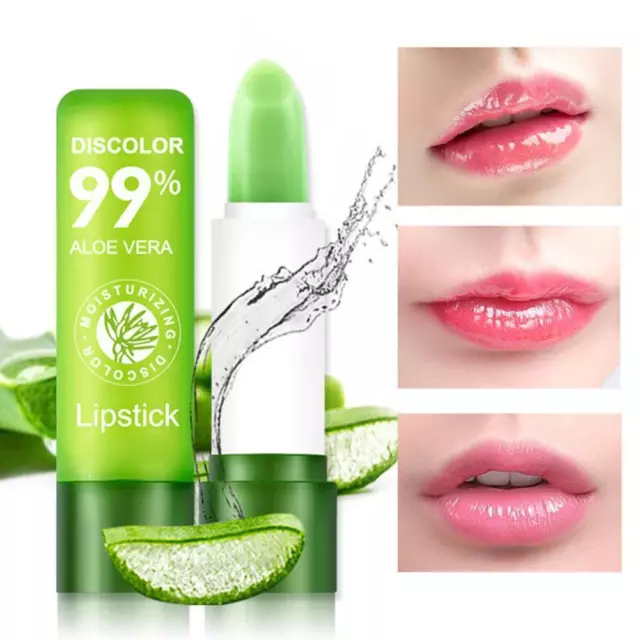 3Pcs Aloe Vera Lipstick Lip Balm Color Mood Changing Long Lasting Moisturizing