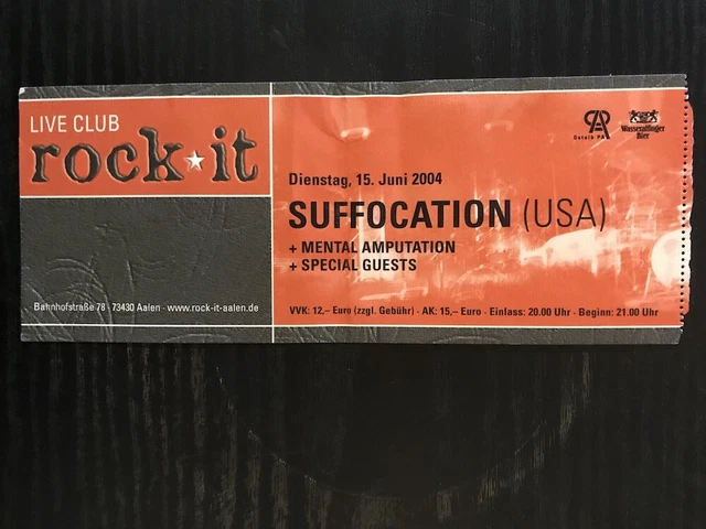 SUFFOCATION + guests Orginal Ticket 15.06.2004 Aalen/Germany Sammlerticket