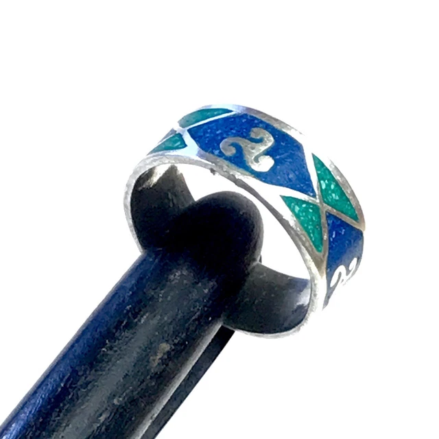 Anneau Ancien Régional Basque En Argent Massif 925 - Lauburu émaillé, Taille 55 - Occasion