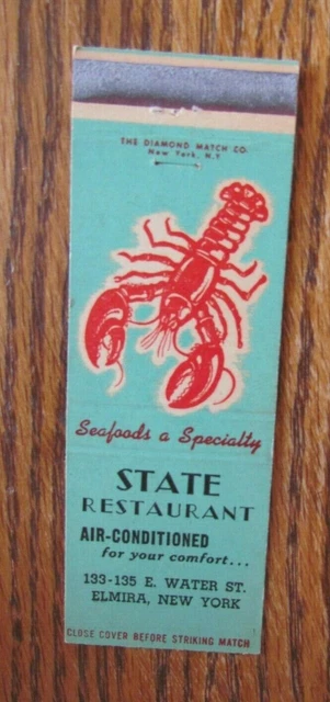 Animal Lobster Matchbook Matchcover: State Restaurant (Elmira, New York) -F1