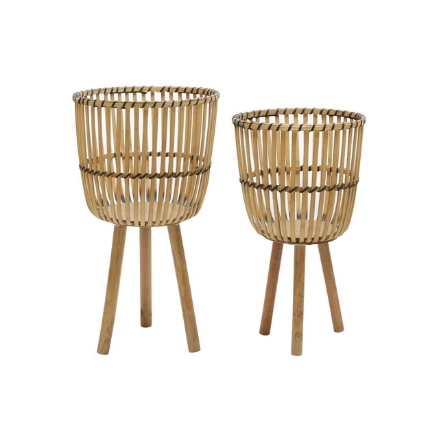 Sagebrook Home Set of 2 Wicker Footed Planters 10/12", Natural
