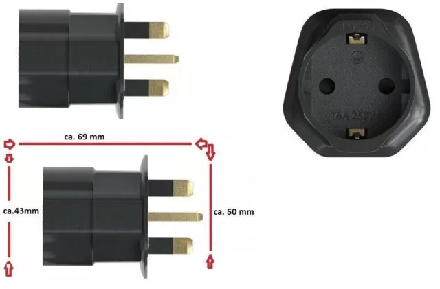 2 x Reiseadapter UK England GB Stecker 3pin auf DE EU Steckdose Reisestecker