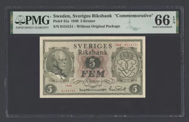 Sweden 5 Kronor 1948 P41a "Commemorative" Uncirculated Grade 66