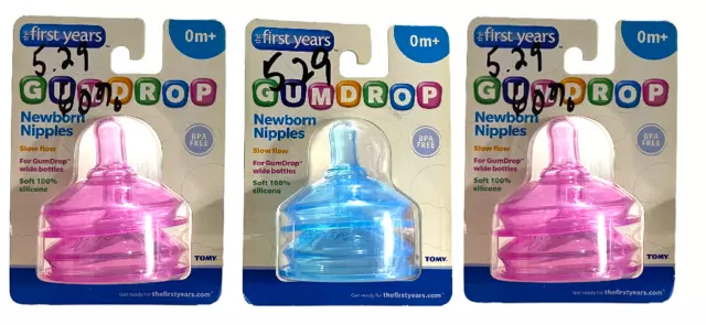 (3) 2-packs The First Years Gumdrop Neugeborenes Nippel Langsam Durchfluss 0m+