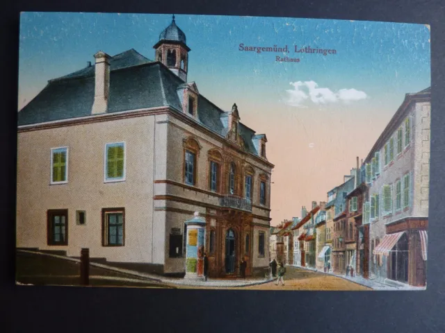 SARREGUEMINES Saargemund Moselle CPA 57 carte couleur rue et mairie
