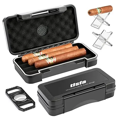 Cigar Travel Humidor Case with Cigar Cutter and Cigar Stand, Portable Cigar H...