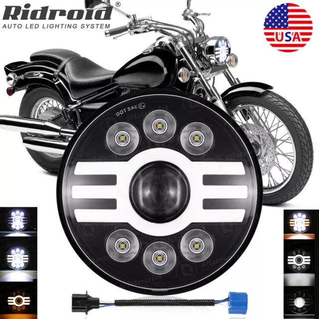 7"inch Round Motorcycle LED Headlight Hi/Lo Beam Turn Signal DRL Lamp For Harley