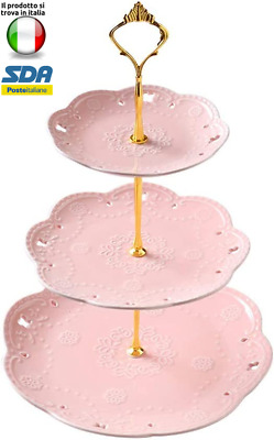 centrotavola in ceramica fruttiera porta dolci frutta 3 piani rosa