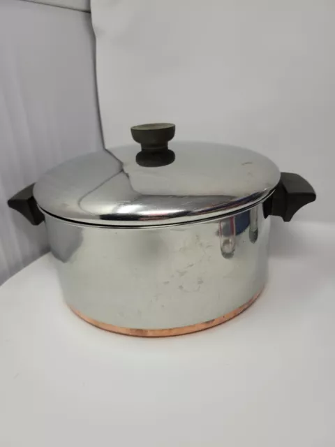 Revere Ware 1801 Copper Bottom Large 4 1/2 Qt Quart Stock Pot & Lid Made In USA