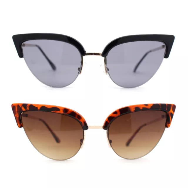 Womens Retro Normcore Half Rim Cat Eye Sunglasses