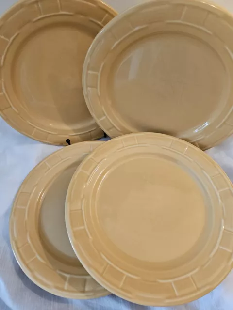 Longaberger Woven Traditions Pottery 10" Dinner Plates Butternut Yellow (4)