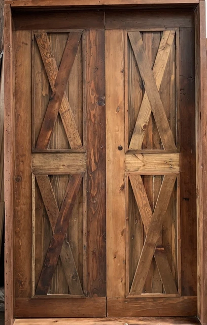 Rustic reclaimed lumber double square X top door solid wood story book winery