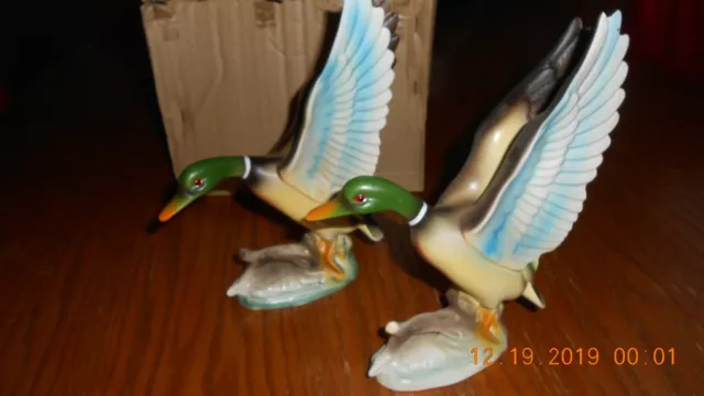 Very Colorful Mallards in Ceramic Hand painted in Japan 6" Tall x 6" Across NIB