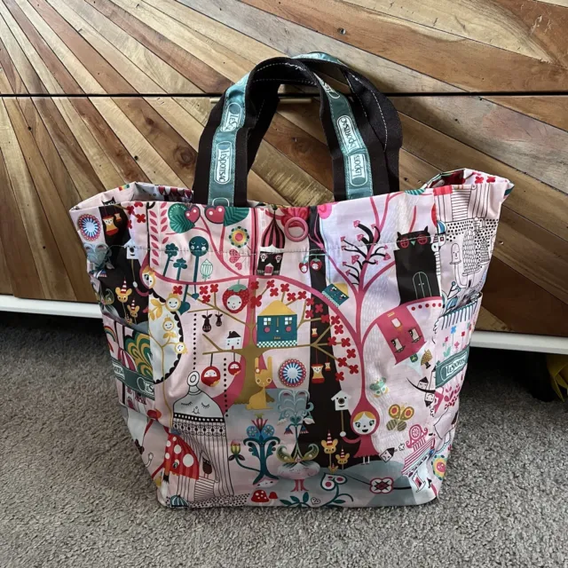 LeSportsac Artist In Residence Tote Carrying Bag Pink Cute Nature Fruits Girl