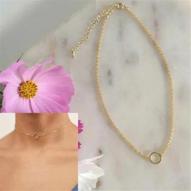 Choker Necklace Round Circle Chain Bohemian Gold Tone Ladies Dainty Metal Ring
