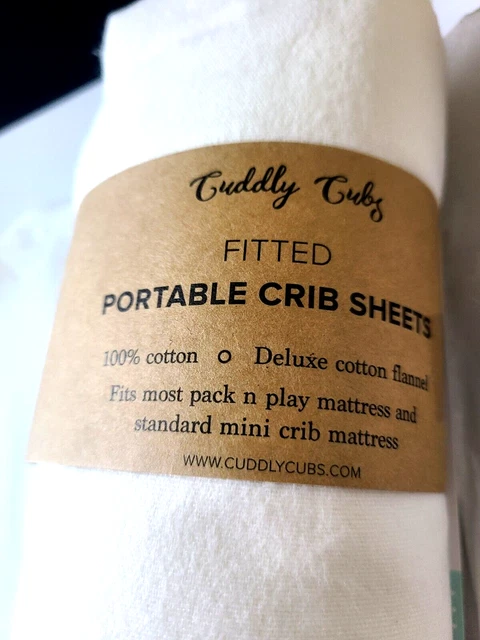 NEW Cuddly Cubs WHITE Flannel Crib Sheets 28" X 52". Great Quality 100% COTTON