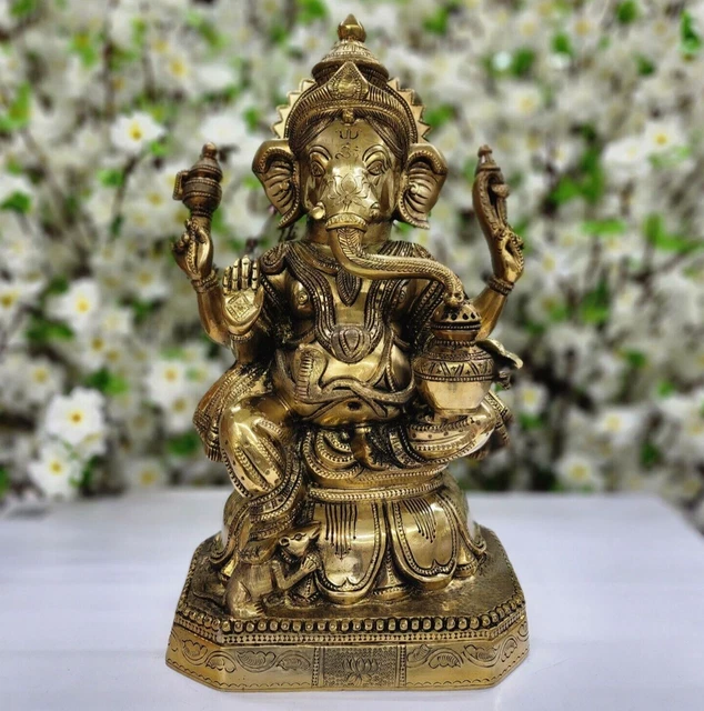 LORD GANESHA STATUE Brass Large Ganpati Idol Vinayaka Murti Hindu God