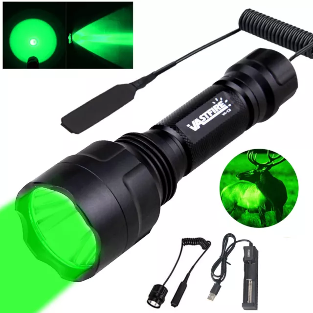 1000 Yards Green LED Predator Light Hunting Flashlight for Hog Coyote Varmint US