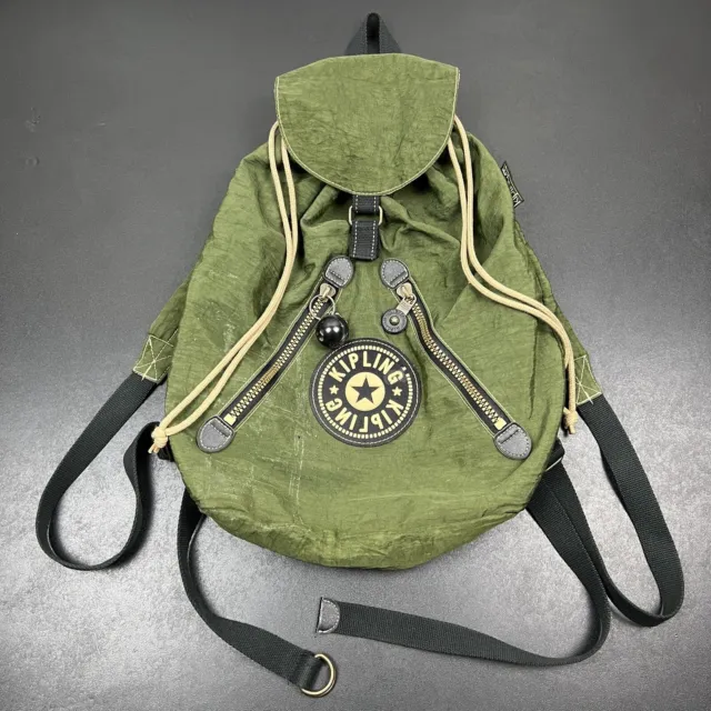 Vintage KIPLING Green Drawstring Hiking Backpack Bag Rucksack