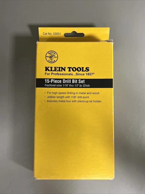 Klein Tools 53001 15-piece drill Bit Set Fractional Sizes 1/16”  thru  1/2”