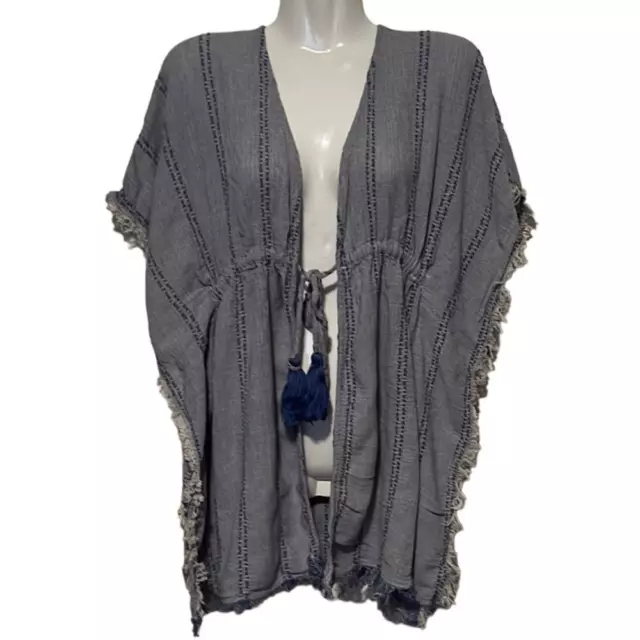 Elan Coverup 100% cotton tassel tie fringed hem textured tunic  Size Small