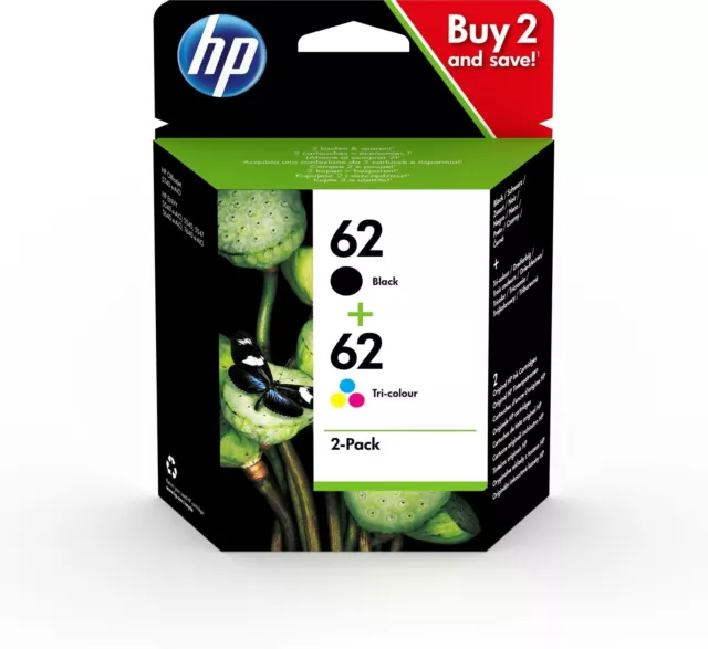 HP 62 pack de 2 cartouches authentiques d'encre noire / trois couleurs .