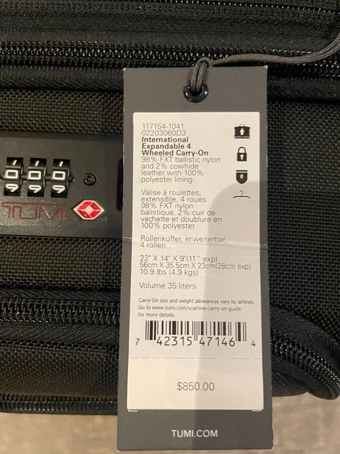 Tumi Alpha 3, 22" International Expandable 4 Wheeled Carry-On, Black 1171541041 3