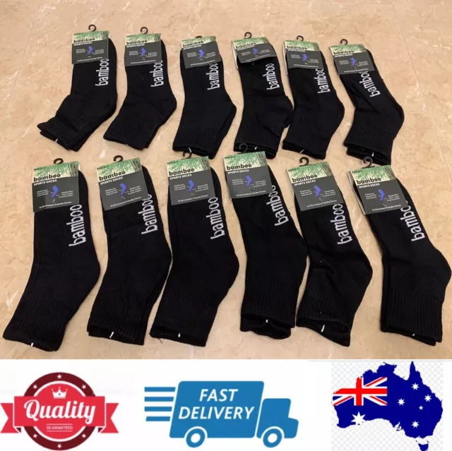 Quality mens bamboo sports socks running tennis crew 92% bamboo black AU stock