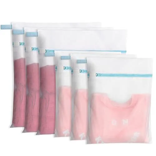 6 Pack Durable Fine Mesh Laundry Bags with Zipper and Hanging Loop