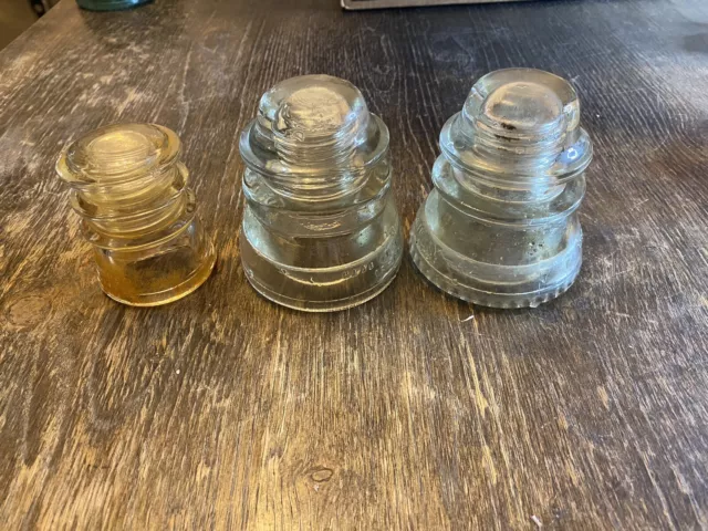 3 Vintage Clear Glass Insulator Power Line Electrical Antique Hemingray