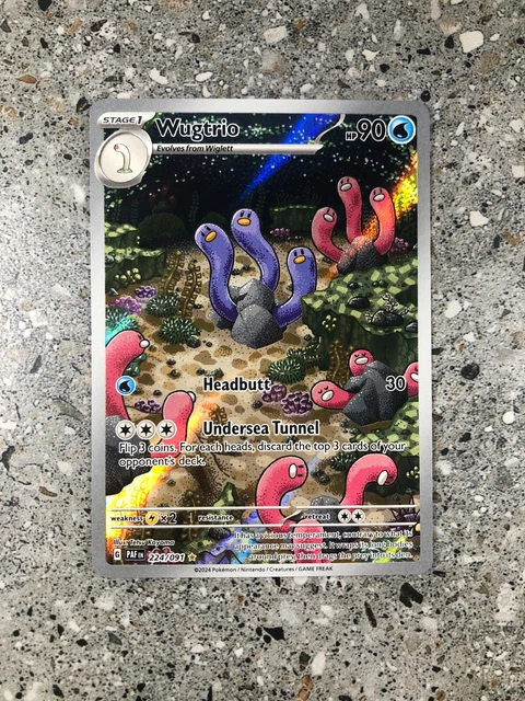 wugtrio pokemon card value Trading Game Paldean Fates Illustration Rare #224 RarityUncommon Hit Points90 HP Water Headbutt (30) Colorless Wugtrio ex 2024 Scarlet &