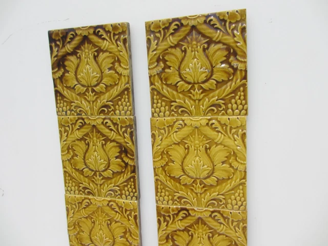 Antique Ceramic Fireplace Tiles Old Art Nouveau Flowers Leaf MINTON Tile x10