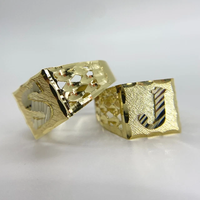 10k Solid Gold Diamond Cut Initial Letter Alphabet Monogram Ring for Men