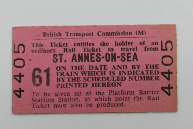 BTC (M) Railway Ticket 4405 Train 61 St Annes-On-Sea