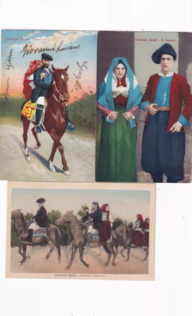 C17445-Tre Cartoline, Costumi Sardi: Cavalcata Gallurese, S. Antioco, Pastore
