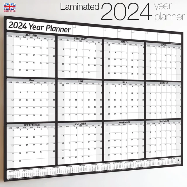 2024 CALENDAR LAMINATED Year Planner XL Wall Chart Weekly Monthly To Do