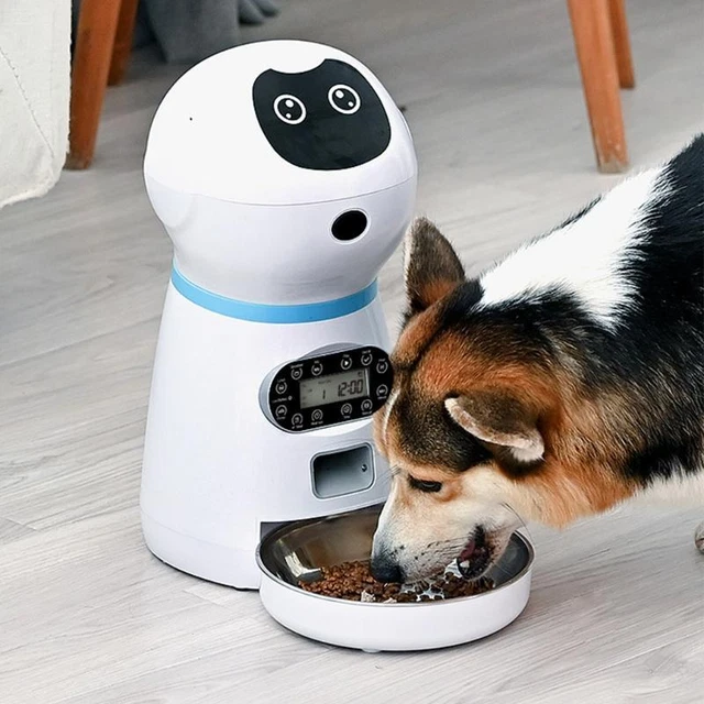 Cute Robot Shape Automatic Cat Feeder with 10s Voice Recorder Keeping Food Fresh 3