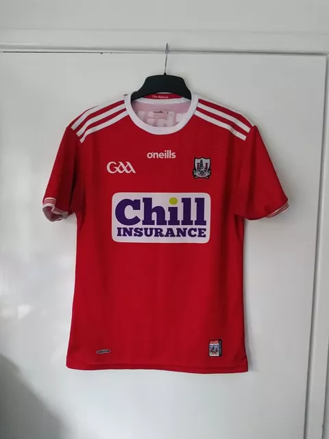 Cork GAA O'Neills Small Home Shirt Chill Insurance Sponsor