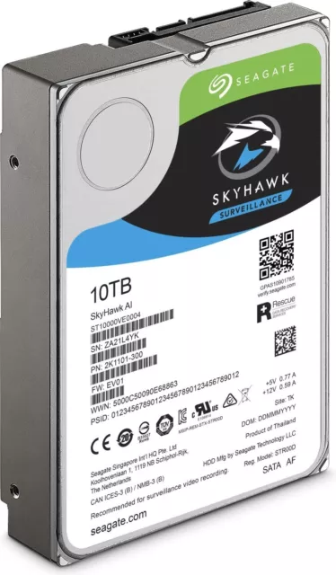 Seagate SkyHawk AI +Rescue 10TB, SATA 6Gb/s 7200 RPM 256 Cache Festplatte intern
