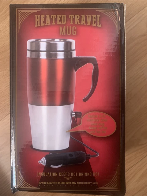 Heated Insulated Portable 15 oz Travel Mug 12V Auto Adapter Stainless Steel