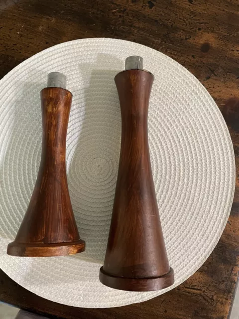 Pair Of Wooden Art Deco Candlesticks 11 And 9 Inches Tall